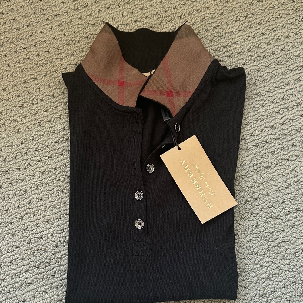 Burberry Black Shirt with Brown Check Collar